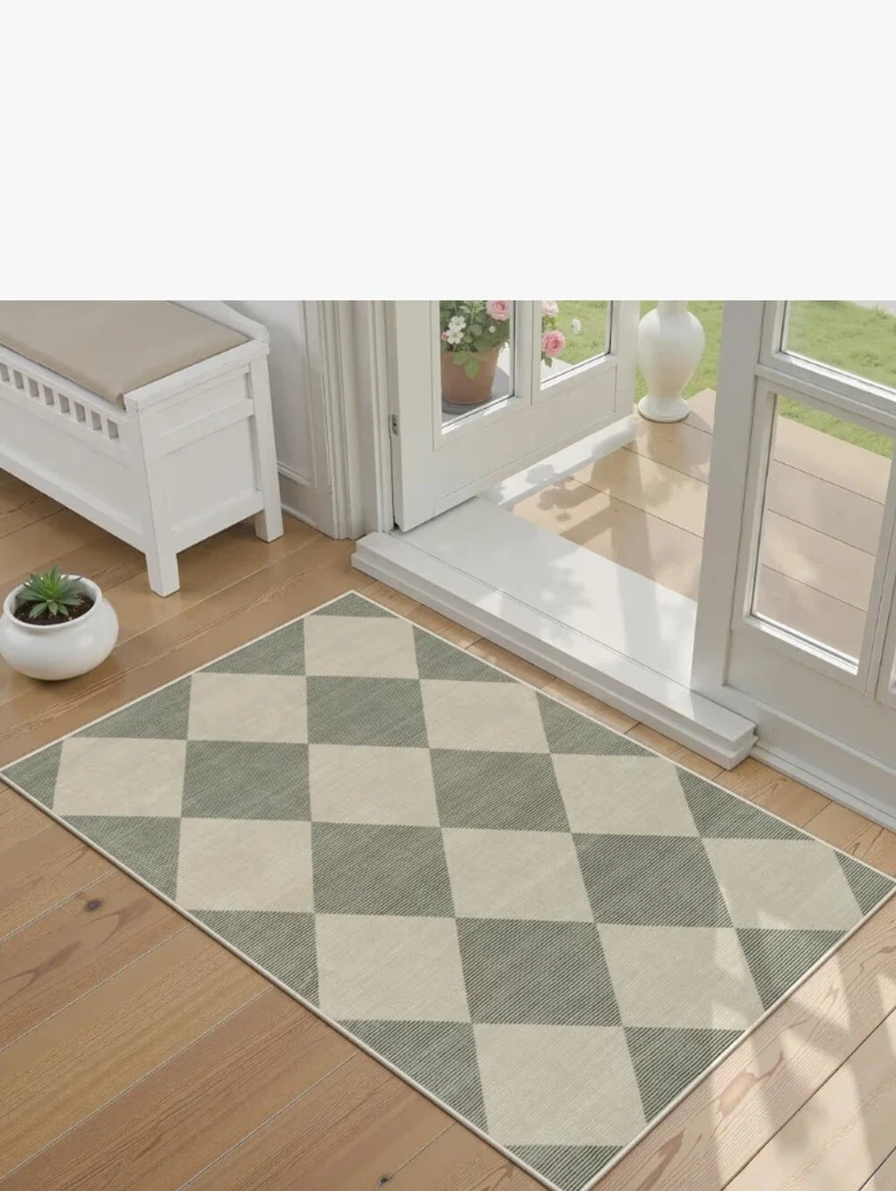 Beeiva NWT 2'x3' Diamond Stripe Non-Slip Machine Washable Rug Mat Grey/Green